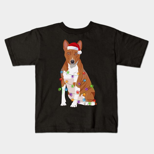 Basenji Christmas Lights Xmas Dog Lover Kids T-Shirt by magazin